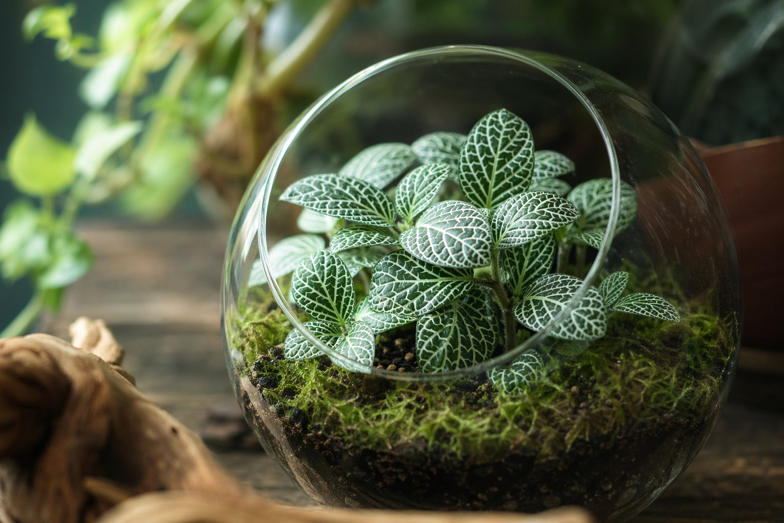 Fittonia plant care - beautiful fittonia in natural setting from Divine Roots Botanicals