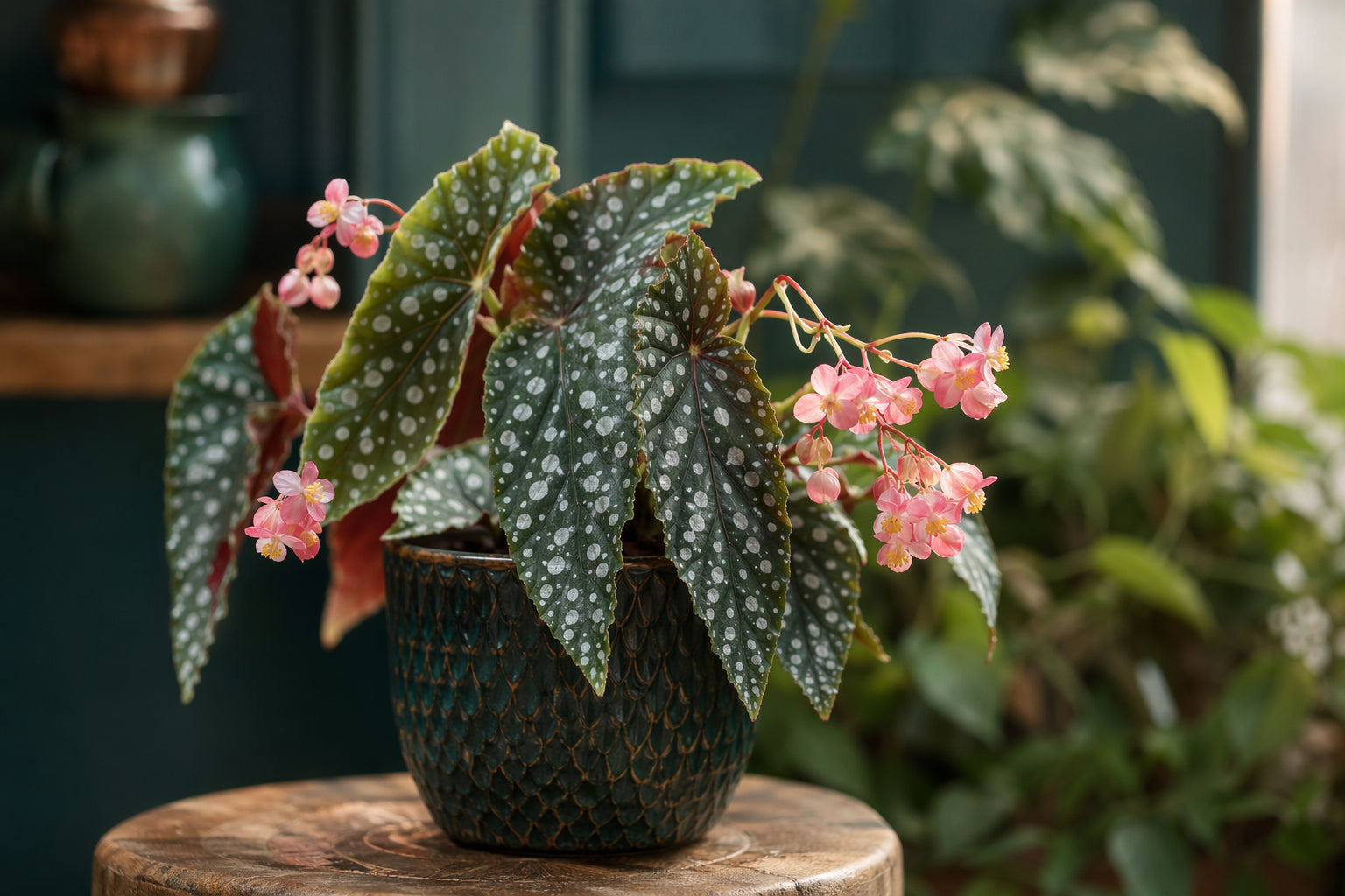 Angel Wing Begonia plant care - beautiful angel wing begonia in natural setting from Divine Roots Botanicals