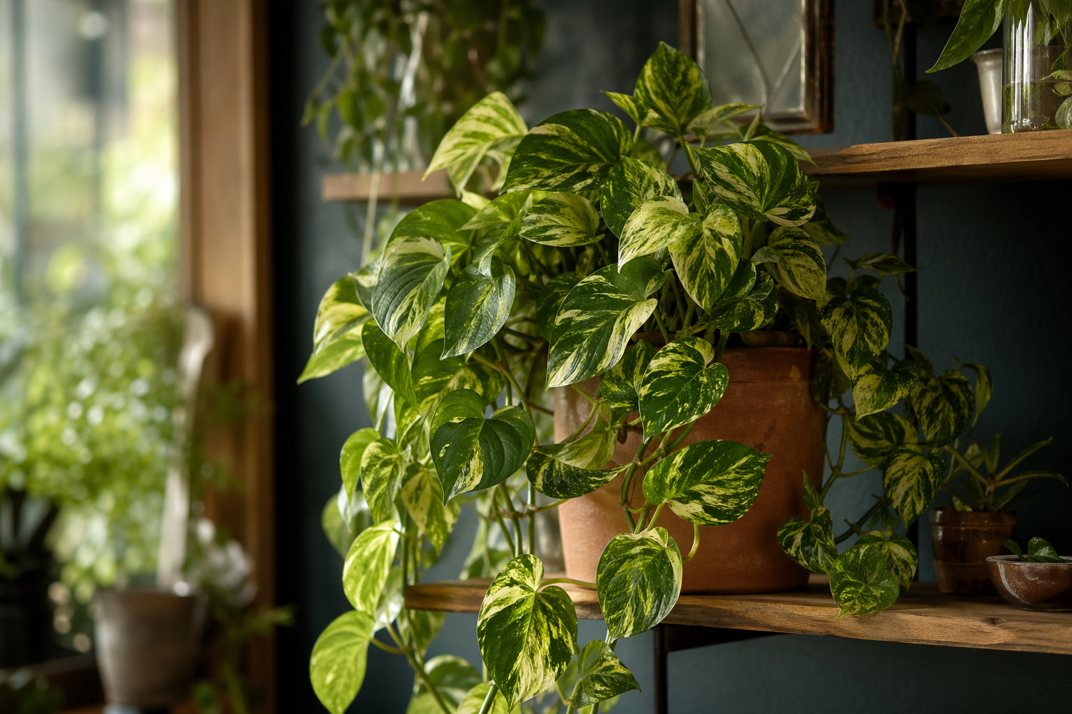 Pothos plant care - beautiful pothos in natural setting from Divine Roots Botanicals