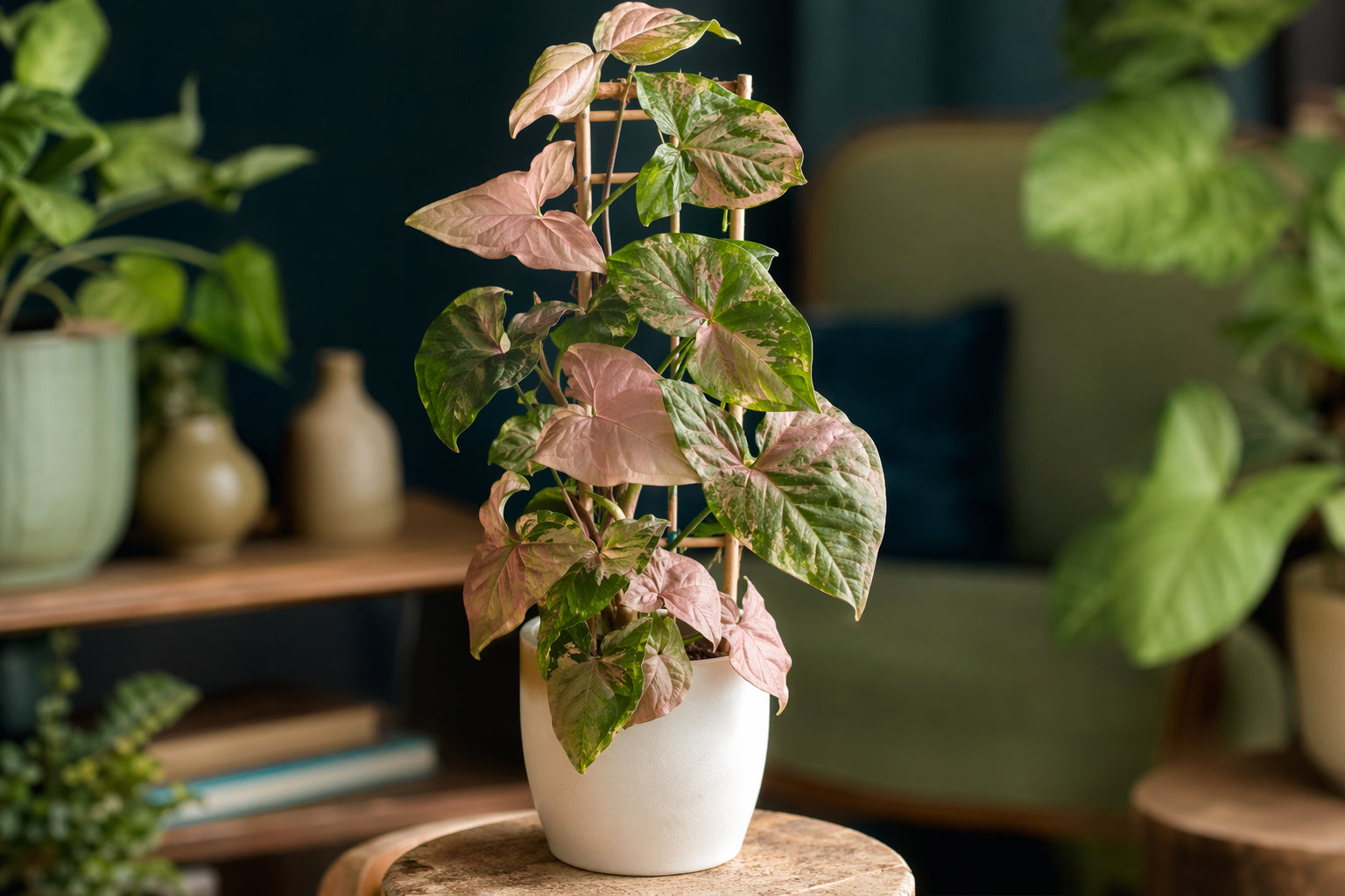 Syngonium plant care - beautiful syngonium in natural setting from Divine Roots Botanicals