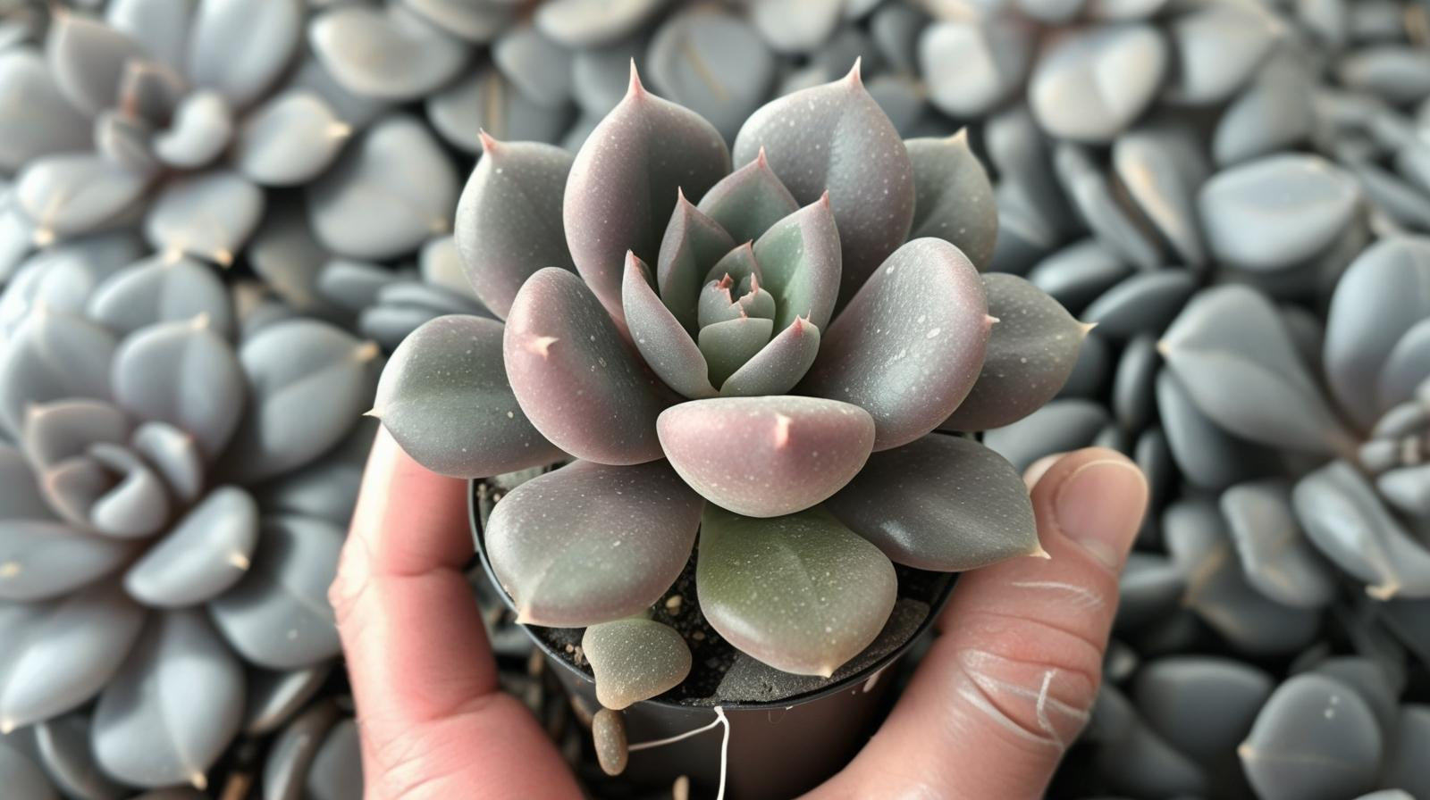 side profile of Echeveriaaffinis Black Knight Rooted Starter Plant live succulent from Divine Roots