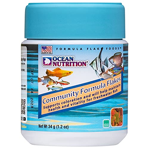 Ocean Nutrition Community Formula Flakes Fish Food - Natural Ingredient Fish Food Flakes for Freshwater Fish - Supports Health & Coloration, Made in USA, 1.2 oz (34 g)