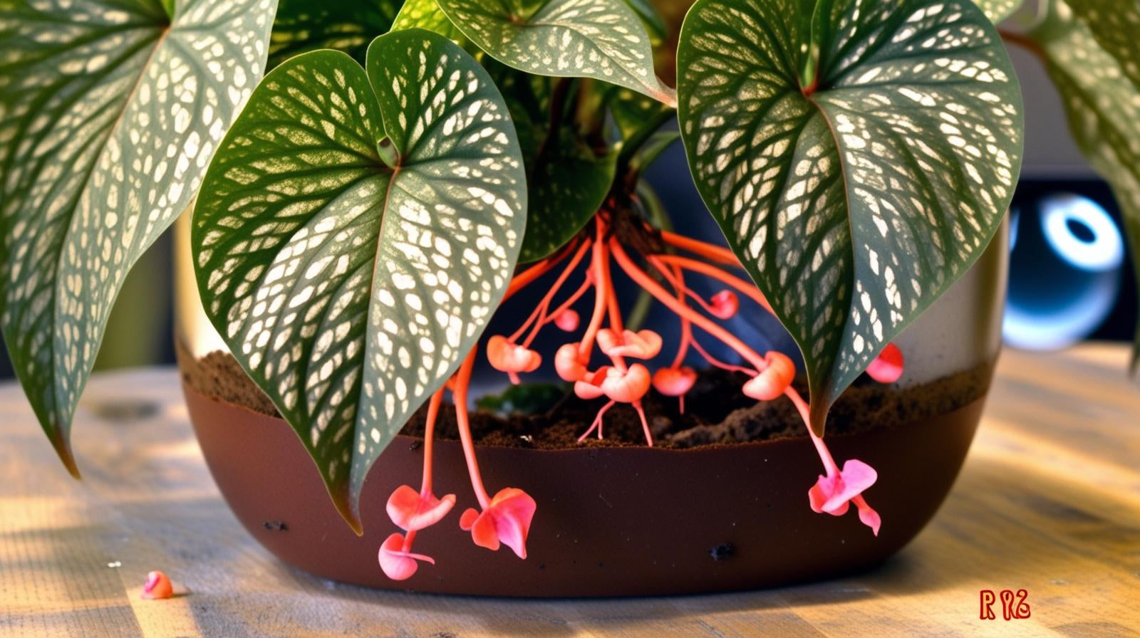 full view of Angel Wing Begonia Snow Capped Rooted House Plants live Begonia from Divine Roots