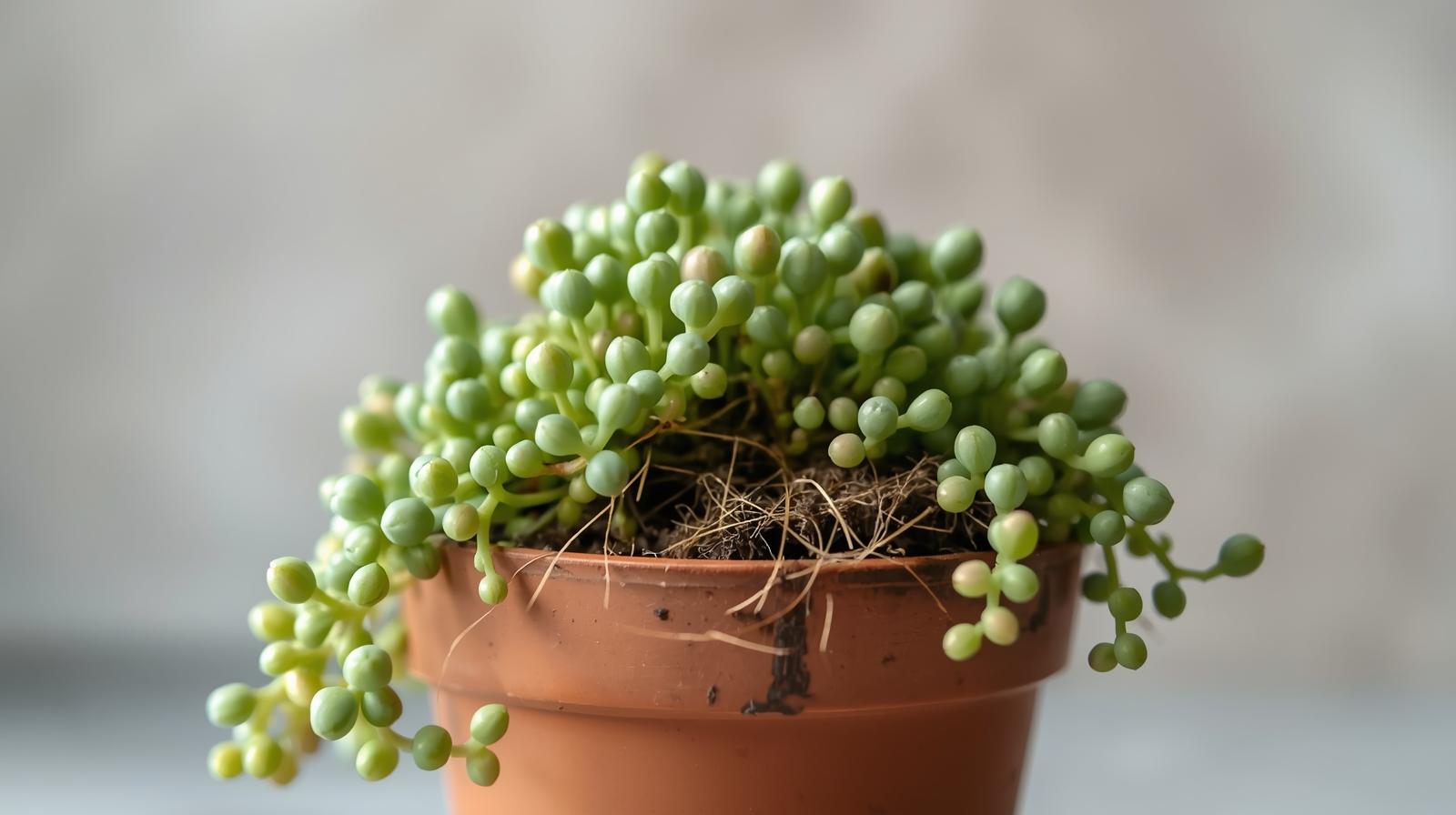 new growth on Senecio Rowleyanus String Of Pearls Rooted Starter Plant live succulent from Divine Roots