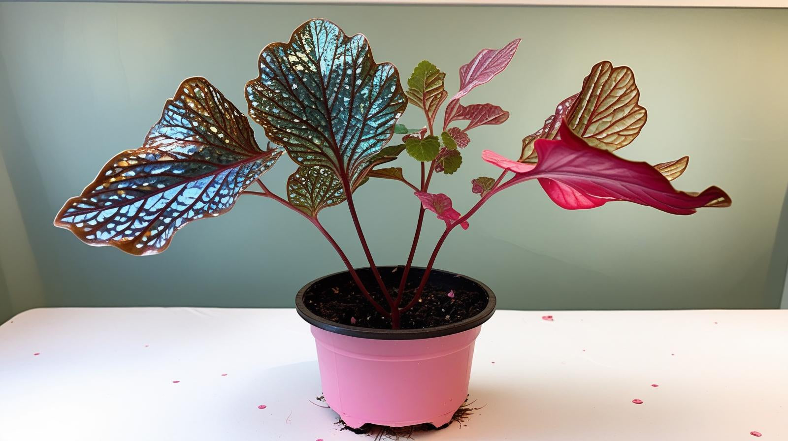detail shot of Angel Wing Begonia Benigo Pink Rooted Starter Plant live Begonia from Divine Roots