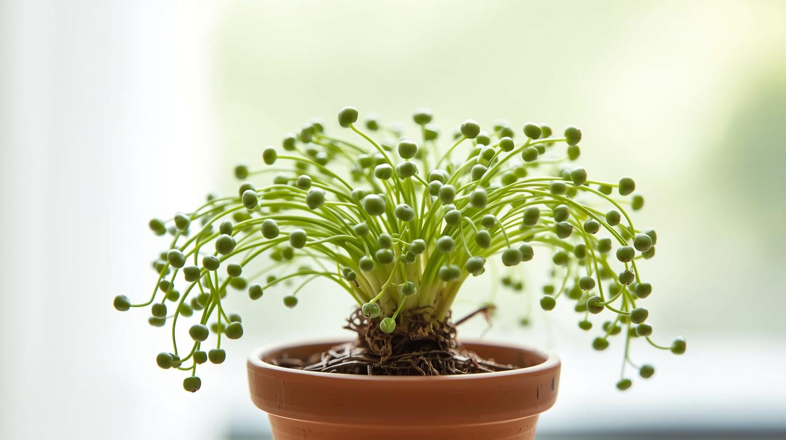 top view of Senecio Rowleyanus String Of Pearls Rooted Starter Plant live succulent from Divine Roots