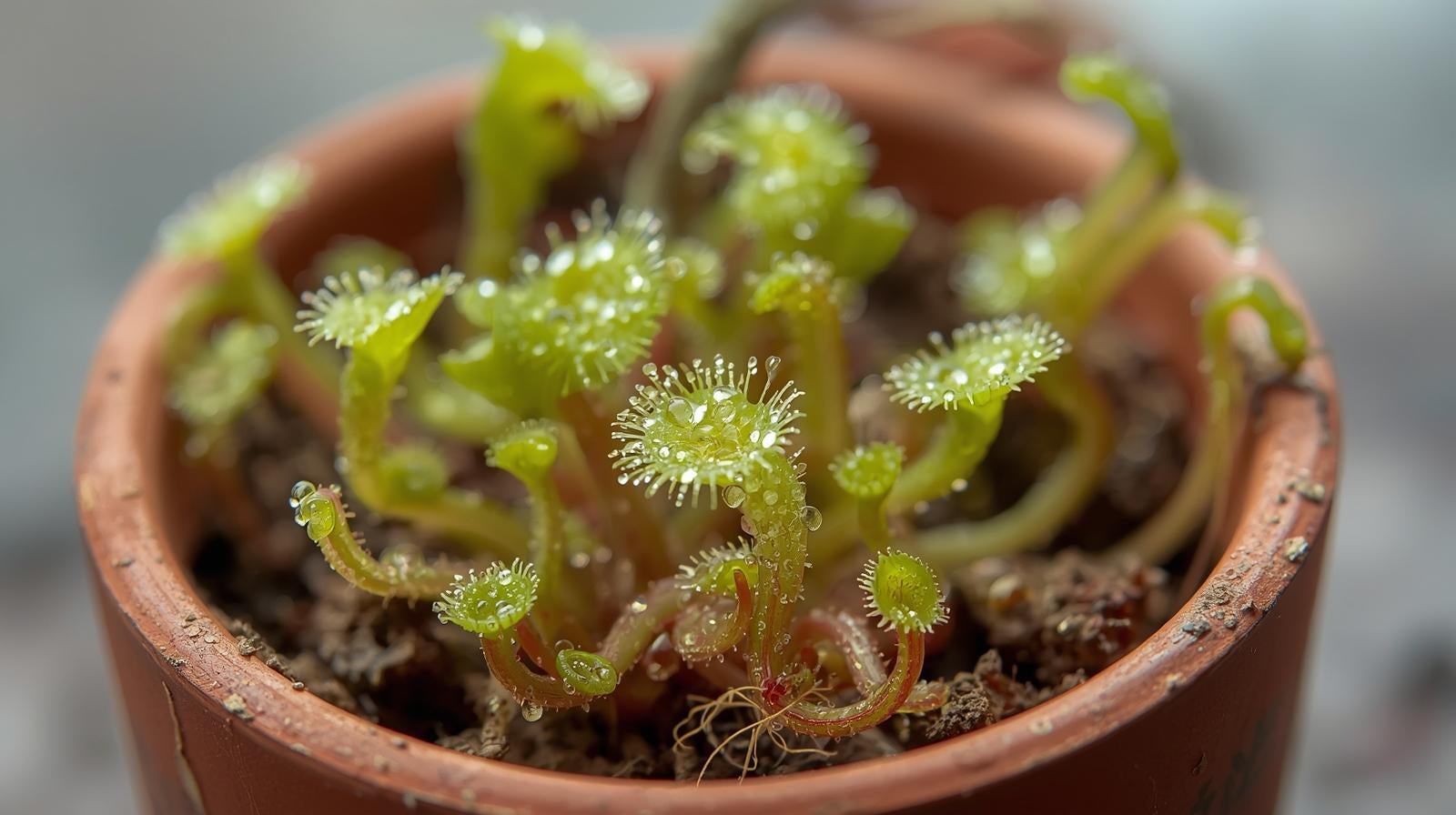 leaf detail of Sundew Drosera Spatulata Rooted Starter Plant live houseplant from Divine Roots