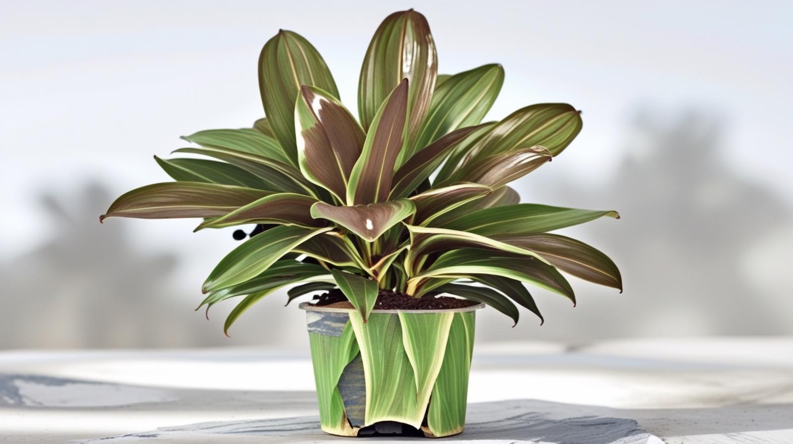 top view of Cordyline Coffee Compacta 6" White Eco Pot decorative planter from Divine Roots