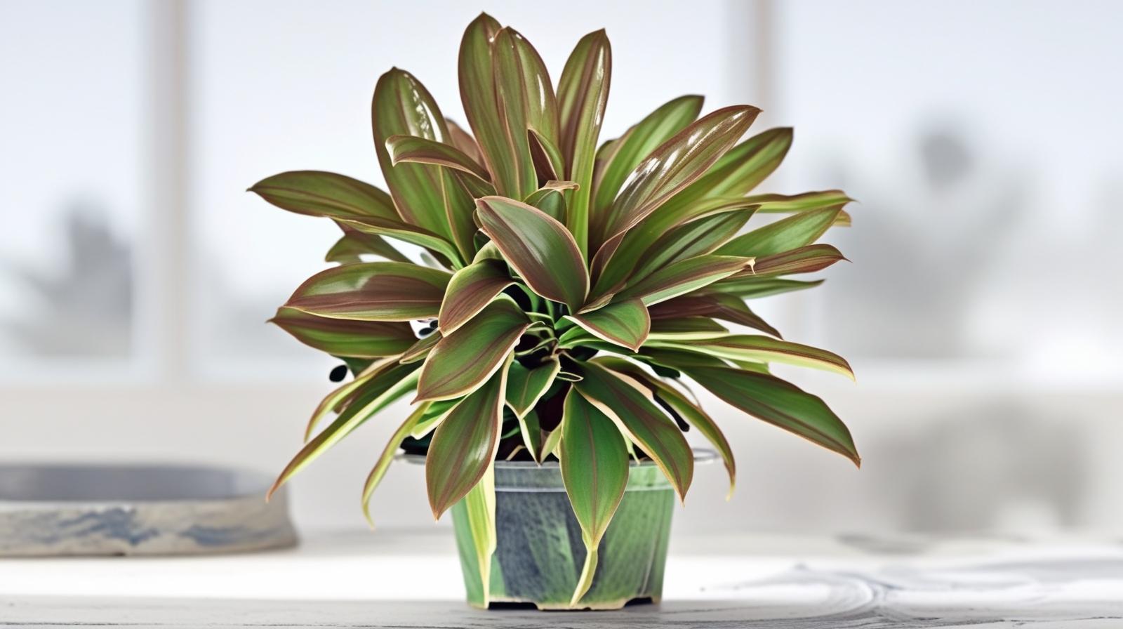 leaf detail of Cordyline Coffee Compacta 6" White Eco Pot decorative planter from Divine Roots